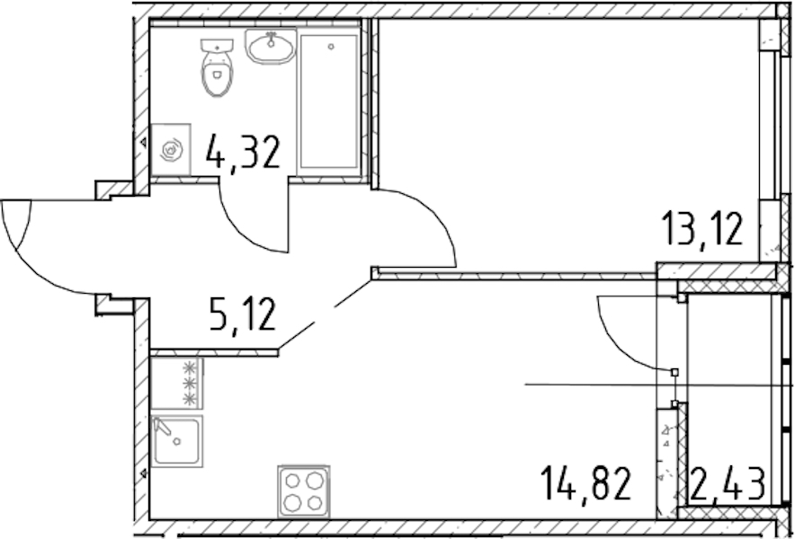 1-комнатная квартира 37.38 м², 13/17 эт., ЖК «Город Первых»